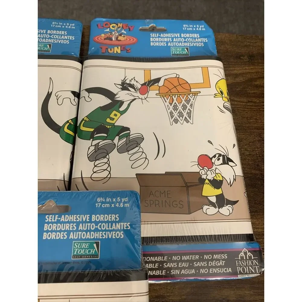 3x VTG Looney Tunes Sports Wallpaper Border NEW 15 Yards, 6.75” Tall ~BASKETBALL